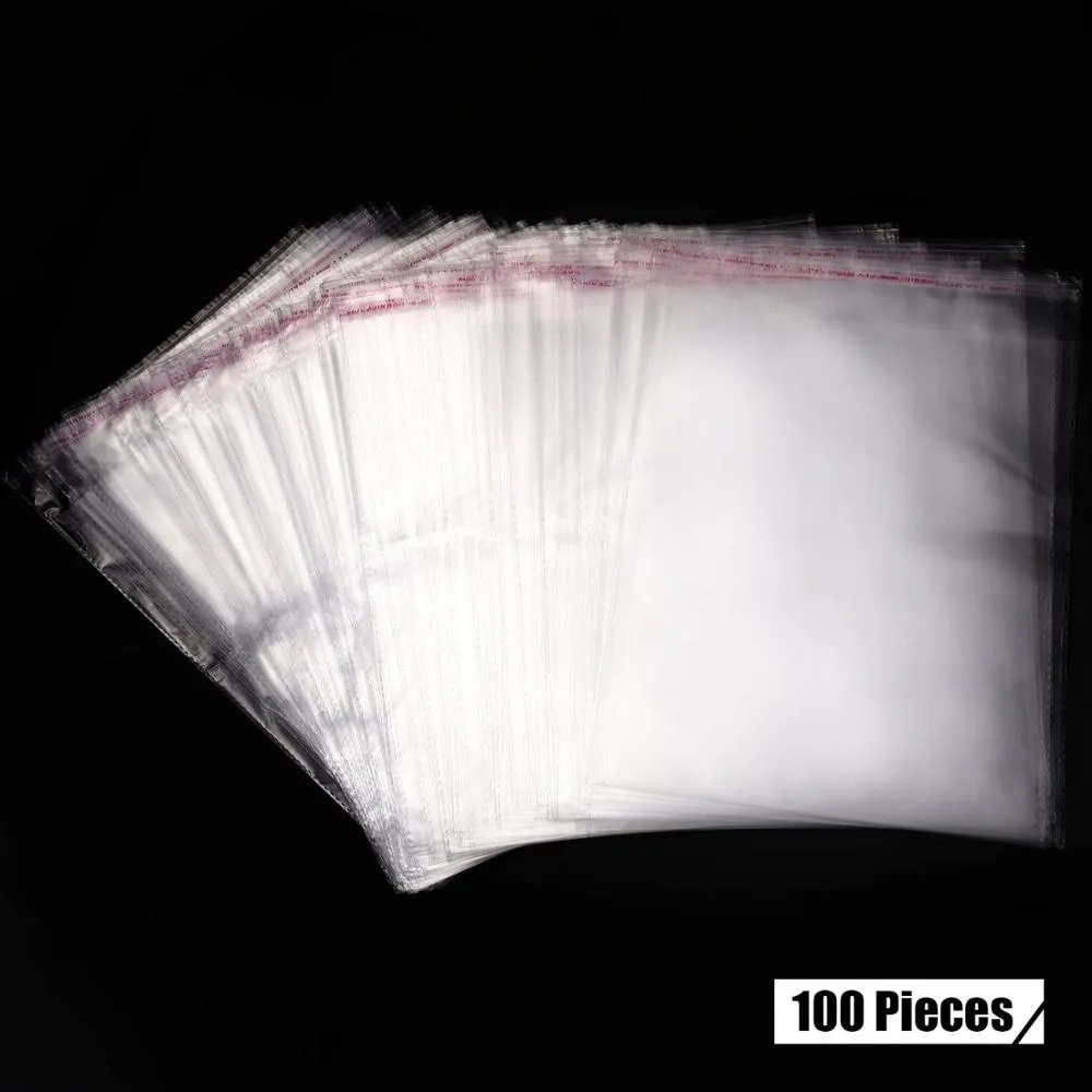 100 Pack Poly Transparent Bag Opp Self Adhesive Plastic Bag for T Shirt, Clothes Packaging Clear Storage Bag