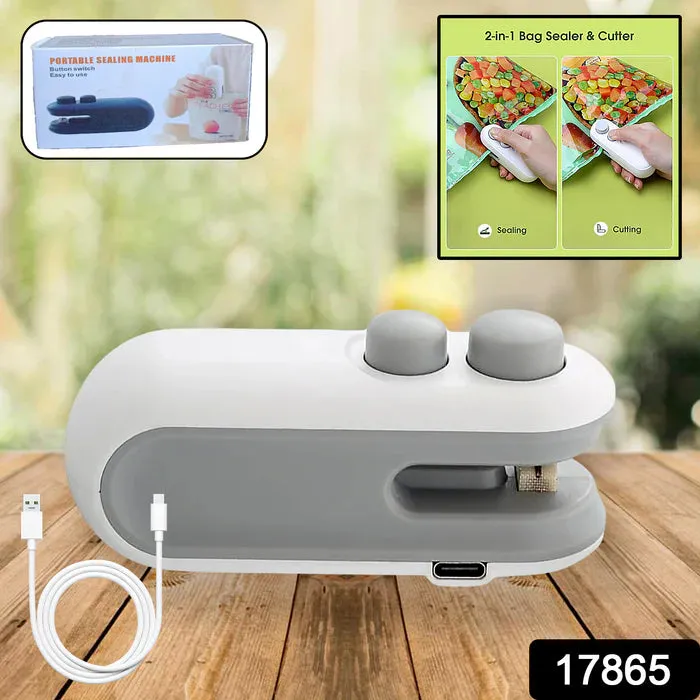 17865 Mini Bag Sealer 2 in 1 Seal & Cutter Heat Sealers Charging Portable Bag Sealing Machine