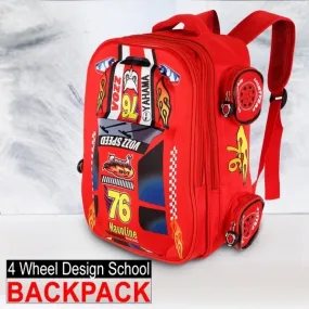 4 Wheel Design School Backpack- Red