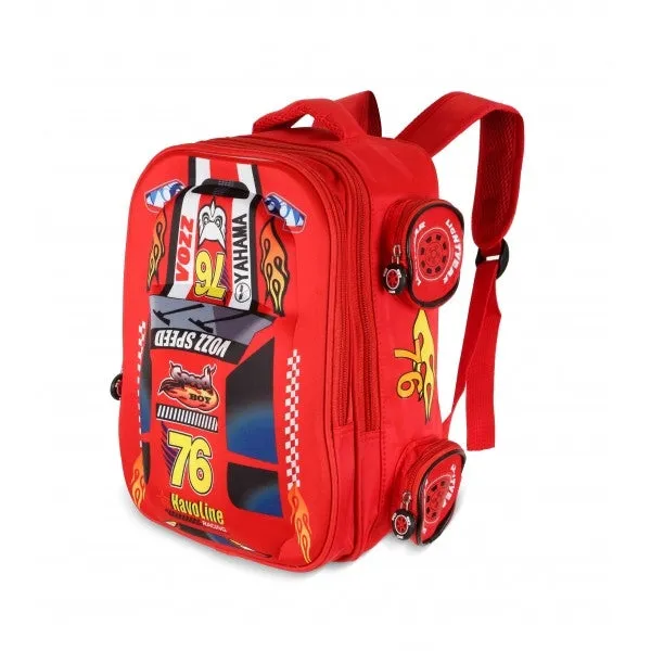 4 Wheel Design School Backpack- Red