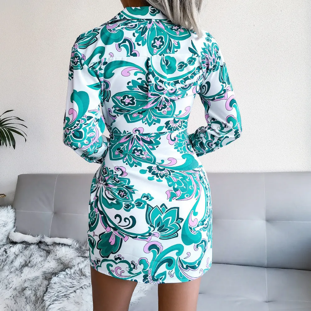 Baroque Tie Waist Wrap Dress