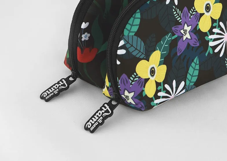 Black Floral Graphic Pencil Cases Flowers Stationery Zipper School 19cm Office Cosmetics Pouches Artists Designer Prints Gifts Bags Purses Students Girls Inner Pocket