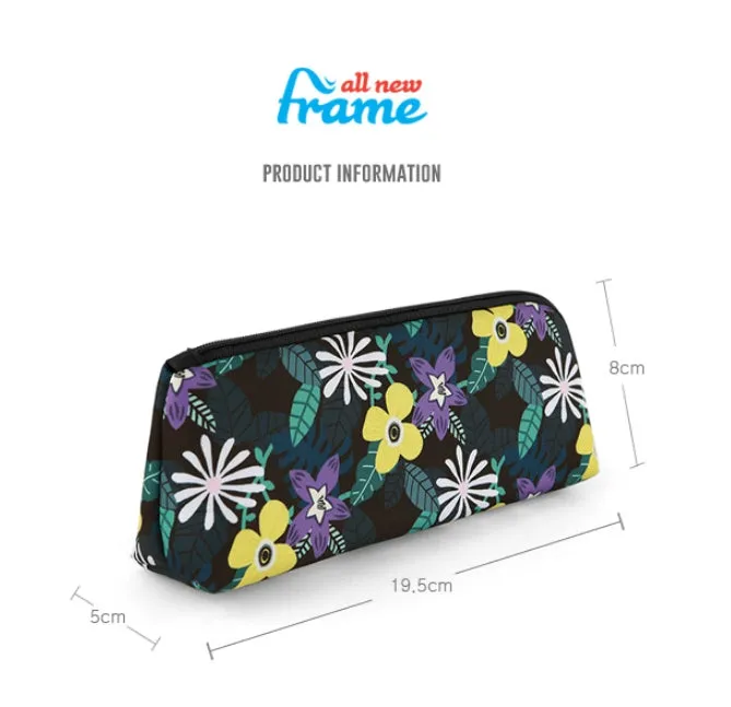 Black Floral Graphic Pencil Cases Flowers Stationery Zipper School 19cm Office Cosmetics Pouches Artists Designer Prints Gifts Bags Purses Students Girls Inner Pocket