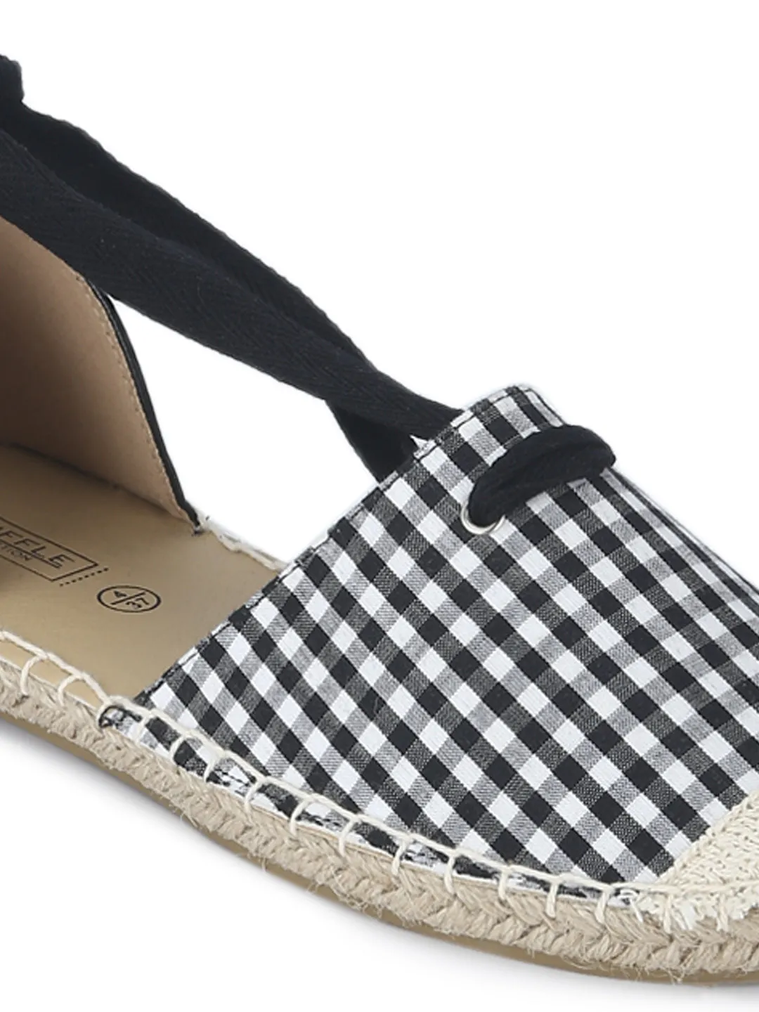 Black Gingham Wrap around Flats