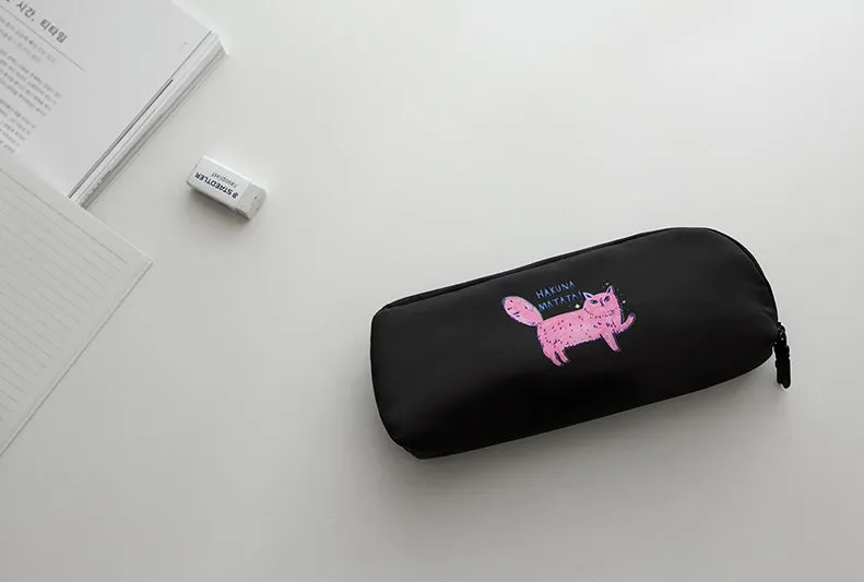 Black Pink Cats Graphic Pencil Cases Stationery Zipper School 19cm Office Cosmetics Pouches Artists Designer Prints Gifts Bags Purses Students Girls Erasers