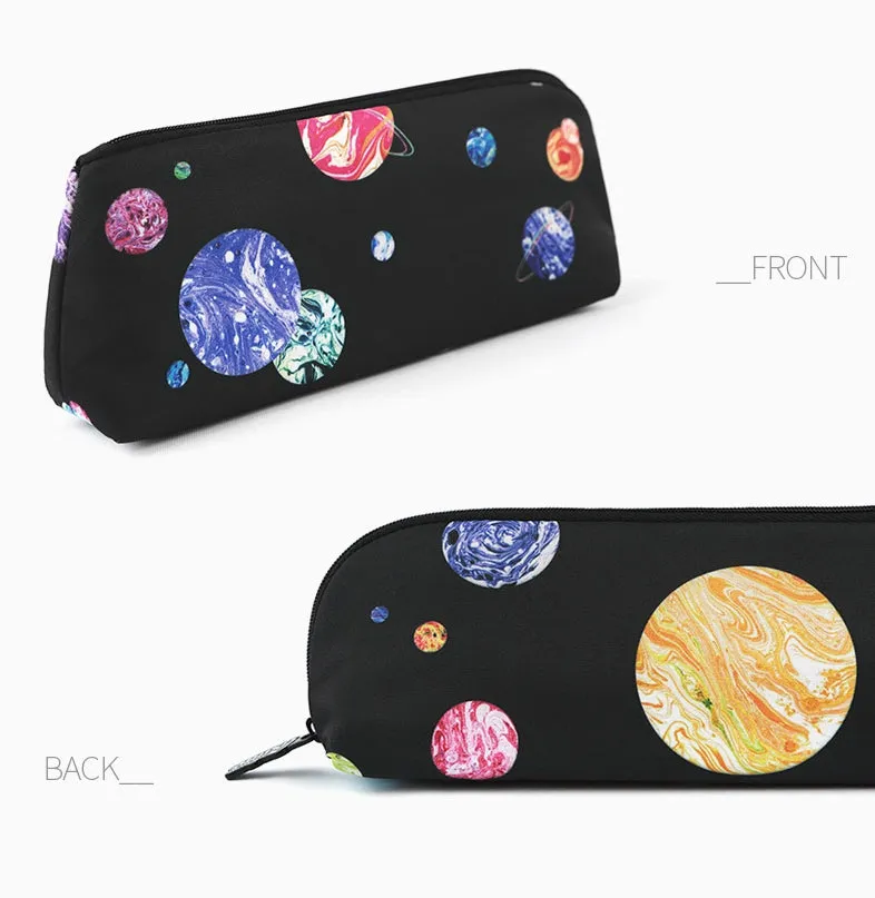 Black Space Planet Graphic Pencil Cases Stationery Zipper School 19cm Office Cosmetics Pouches Artists Designer Prints Gifts Bags Purses Students Inner Pocket