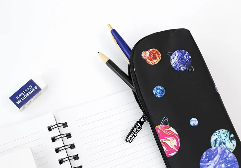 Black Space Planet Graphic Pencil Cases Stationery Zipper School 19cm Office Cosmetics Pouches Artists Designer Prints Gifts Bags Purses Students Inner Pocket