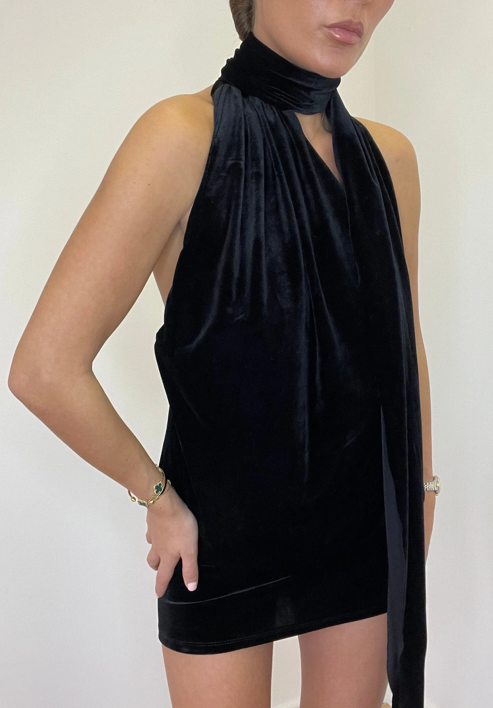 Black Velvet Wrap Neck Mini