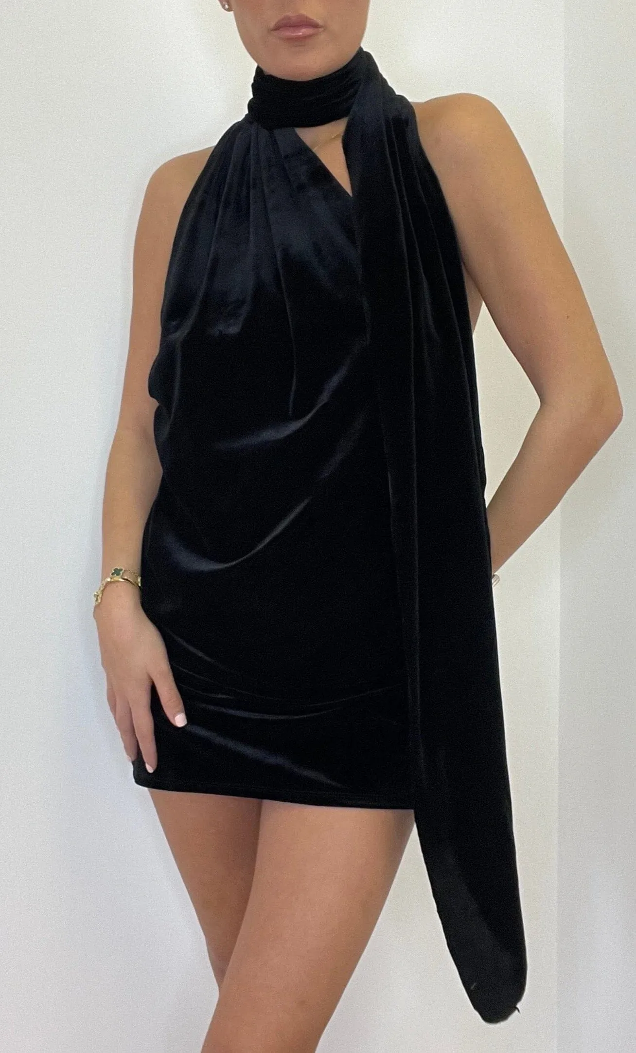 Black Velvet Wrap Neck Mini