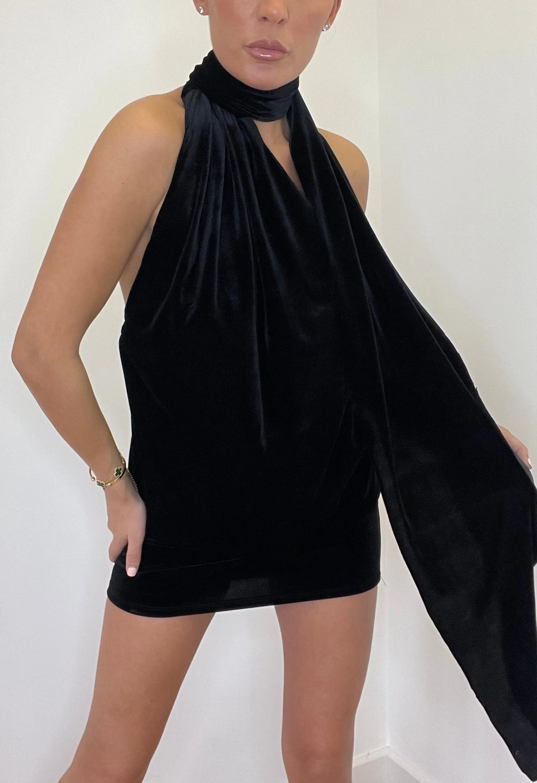 Black Velvet Wrap Neck Mini