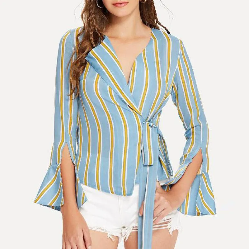 Blue & Yellow Stripe Wrap Top