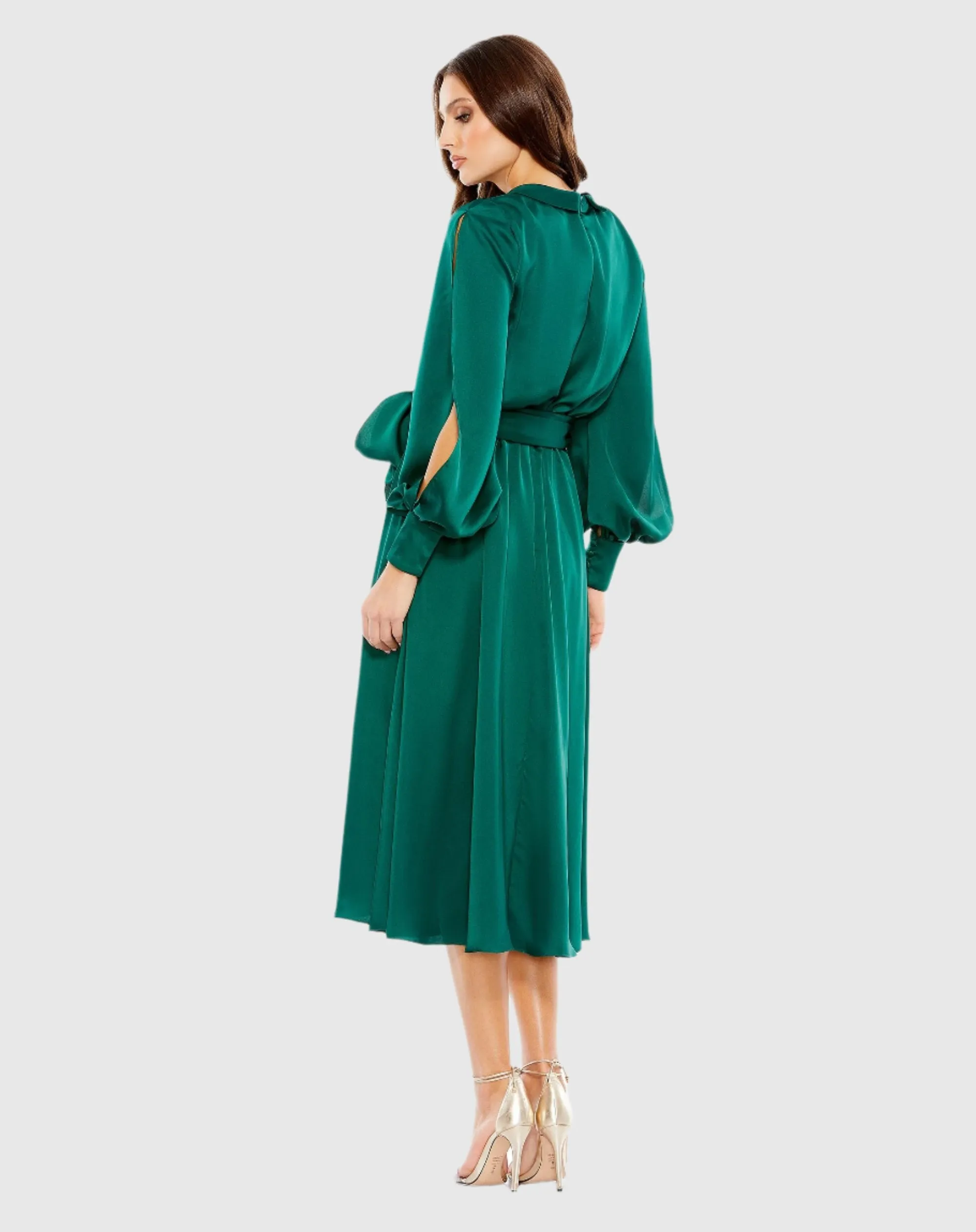 Collared Wrap Bishop Sleeve Dress