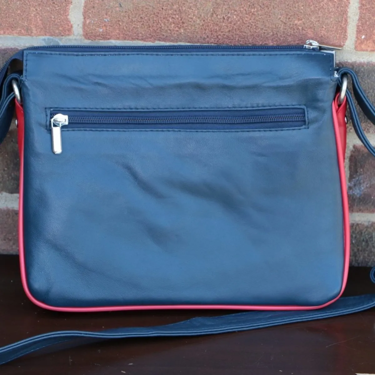 Dublin Unisex Cross Body Bag - Soft Leather Navy Blue / Red Bag