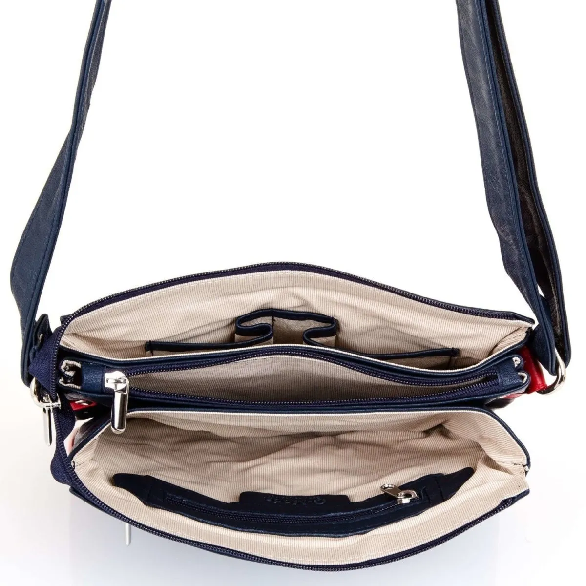 Dublin Unisex Cross Body Bag - Soft Leather Navy Blue / Red Bag