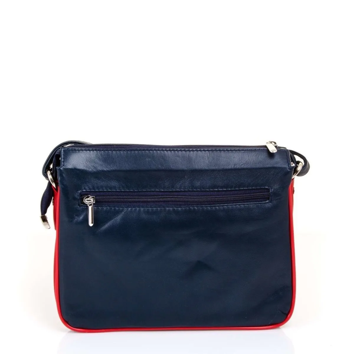 Dublin Unisex Cross Body Bag - Soft Leather Navy Blue / Red Bag