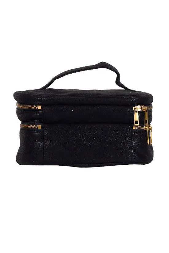 Faux Suede in Black Rebel Glam & Go Travel Case with Black Zipper