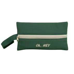 Green Oh Hey Typo Embroidery Airy Strap Pouches Slim Pencil Cases Ultra Light Stationery School Office Cosmetics Bags Gifts Bags Purses Students Cute Teens Girls