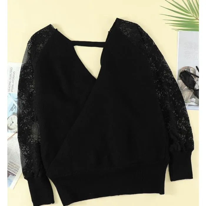 Lace Sleeve Wrap Sweater