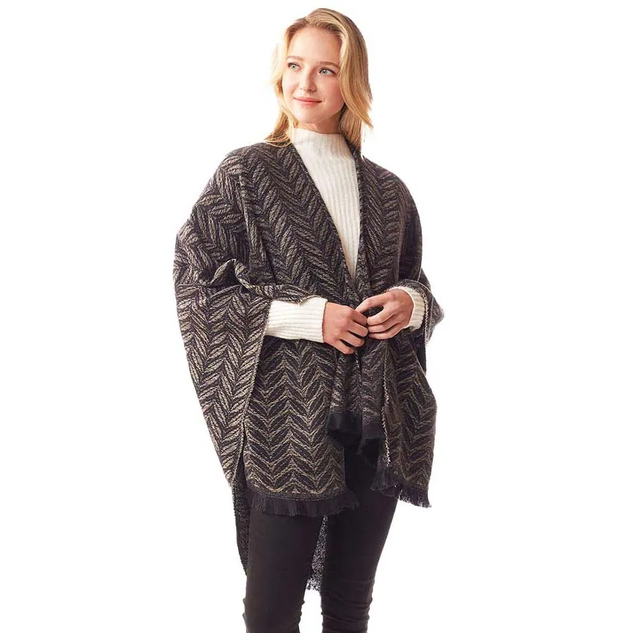 Leaf Patterned Poncho Shawl Wrap