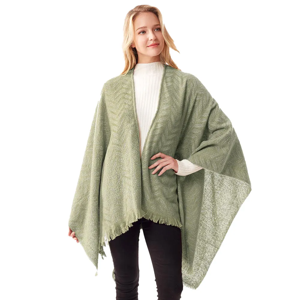 Leaf Patterned Poncho Shawl Wrap