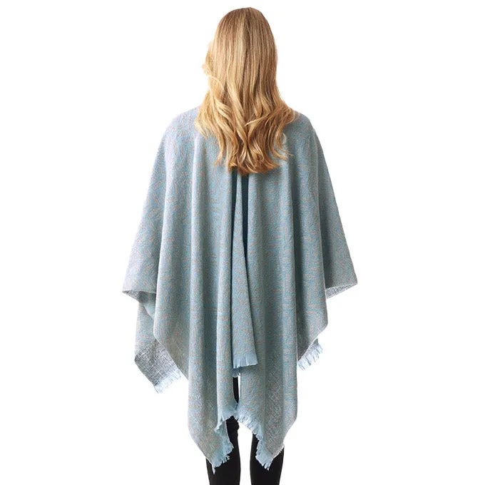 Leaf Patterned Poncho Shawl Wrap