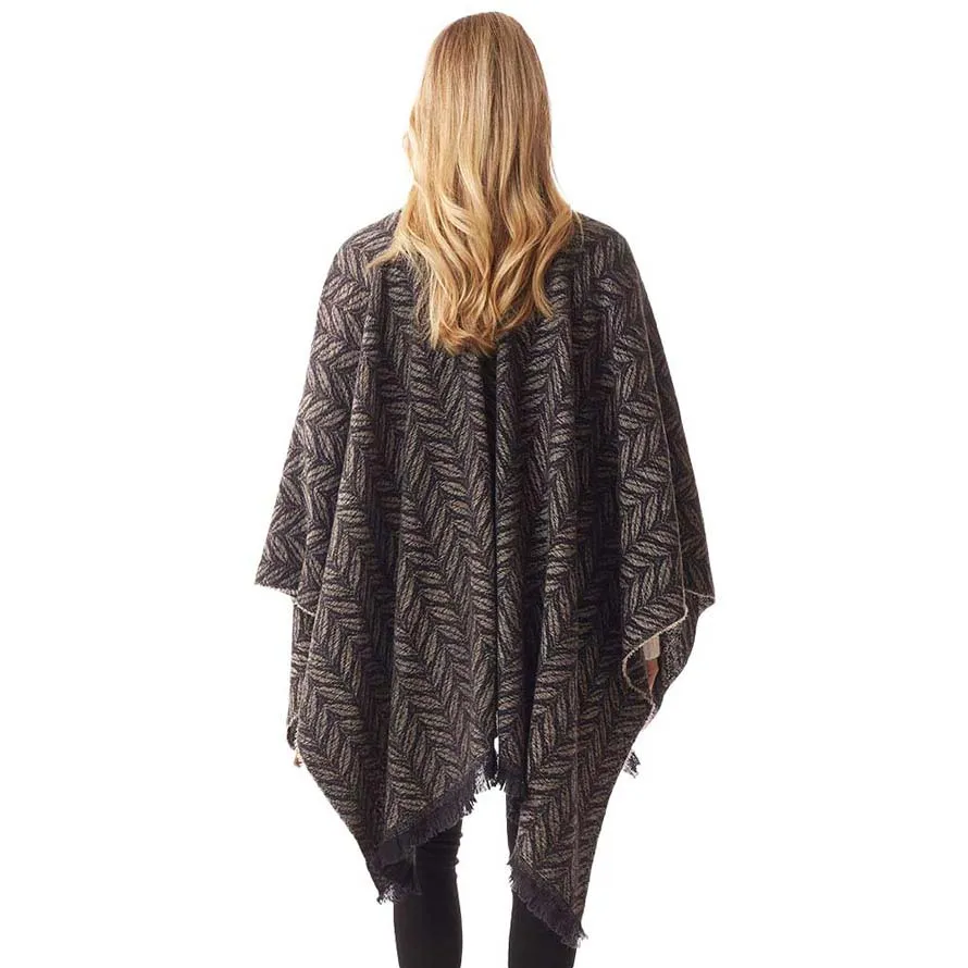 Leaf Patterned Poncho Shawl Wrap