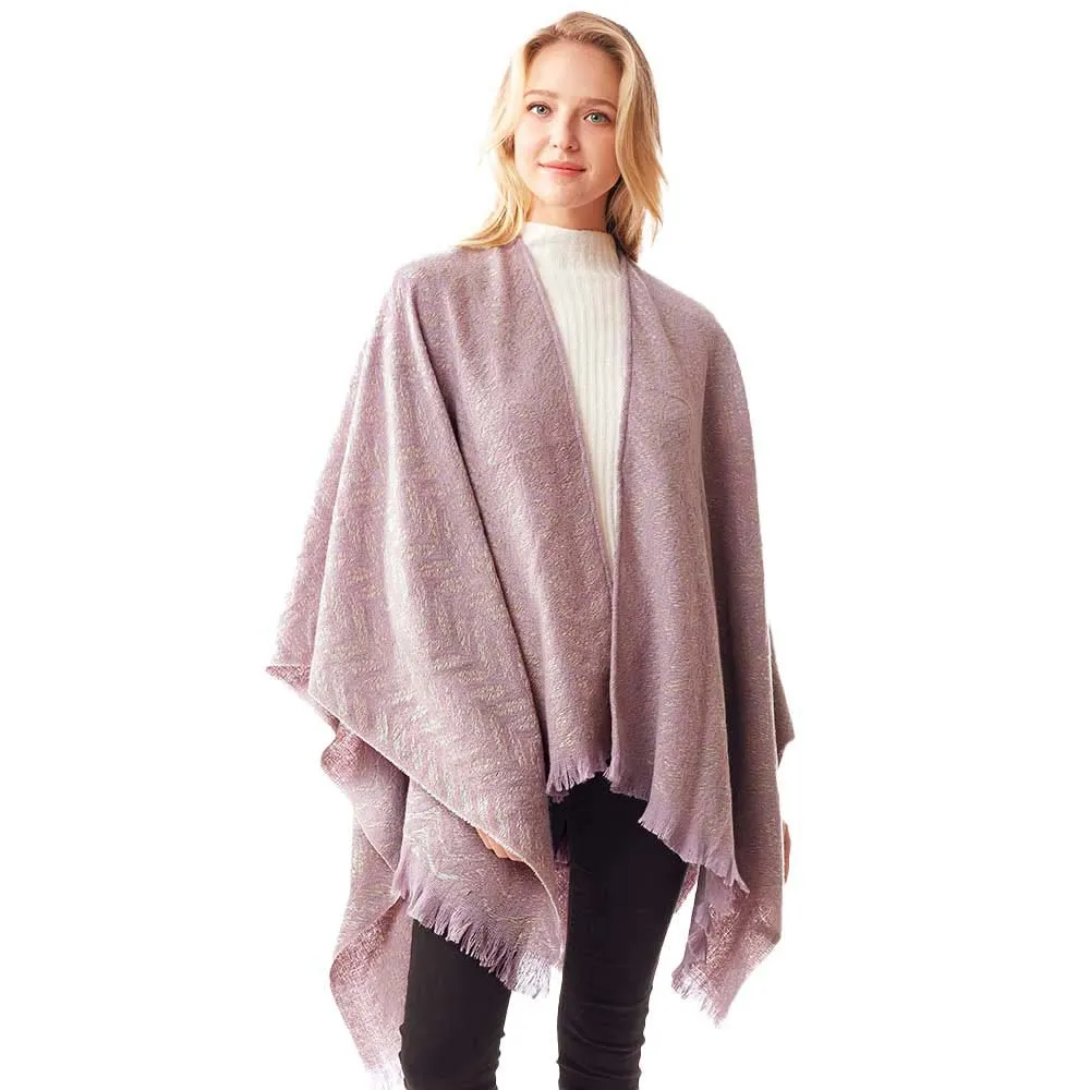 Leaf Patterned Poncho Shawl Wrap