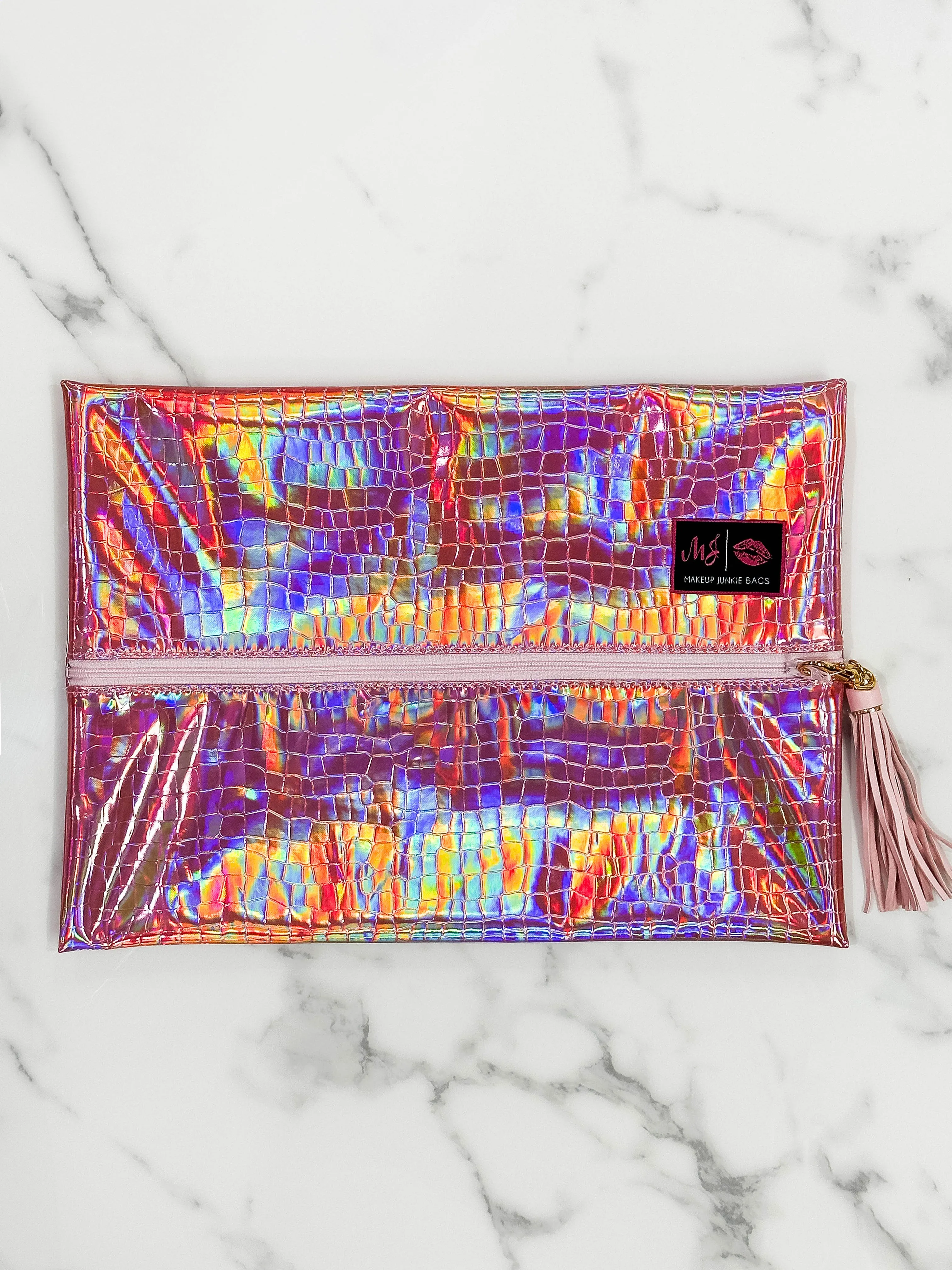 Makeup Junkie Bags - Pink Holographic Blush Zipper Custom [Pre-Order] Glamfox Exclusive