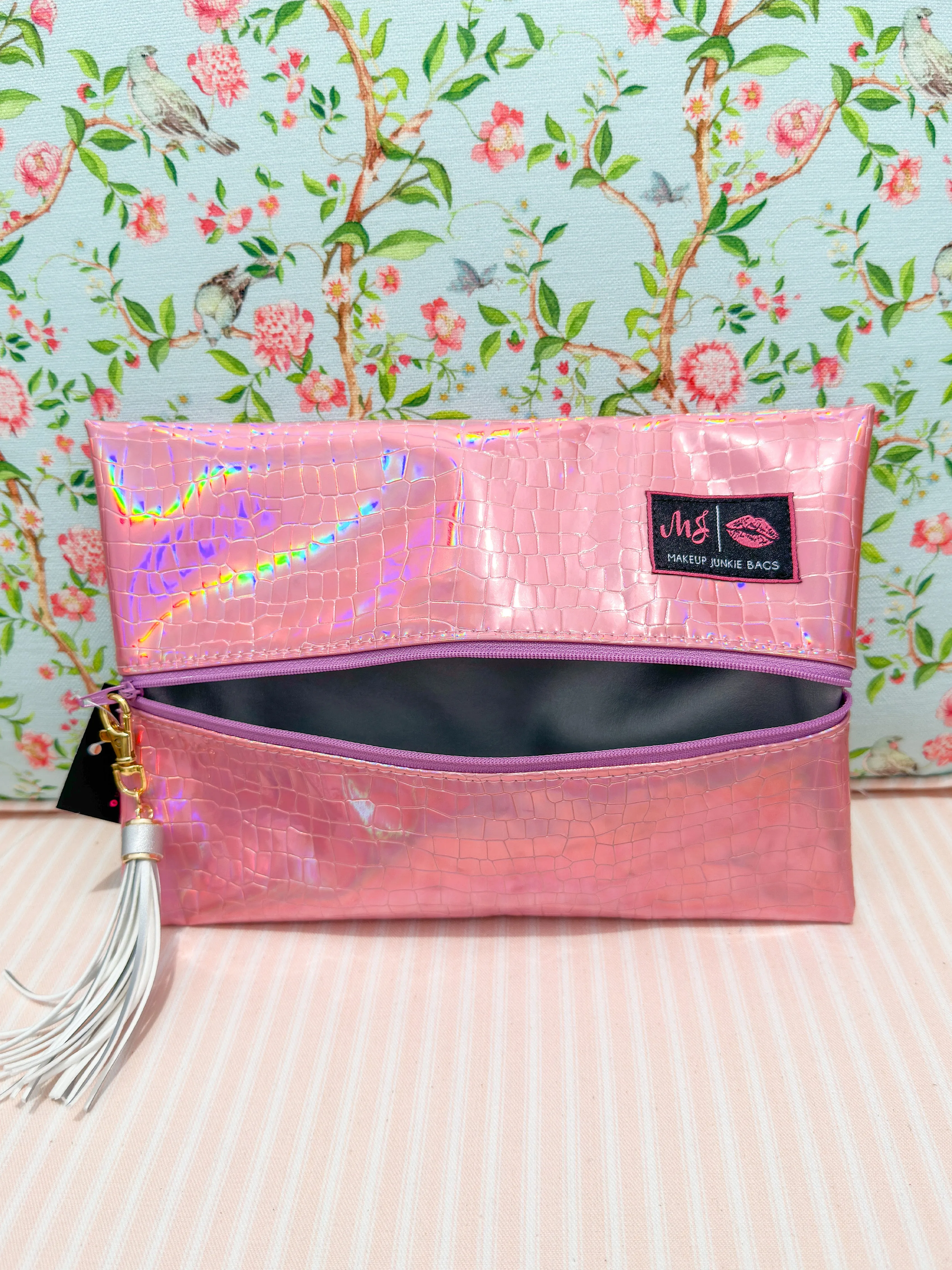 Makeup Junkie Bags - Pink Holographic Flatlay [Ready to Ship]