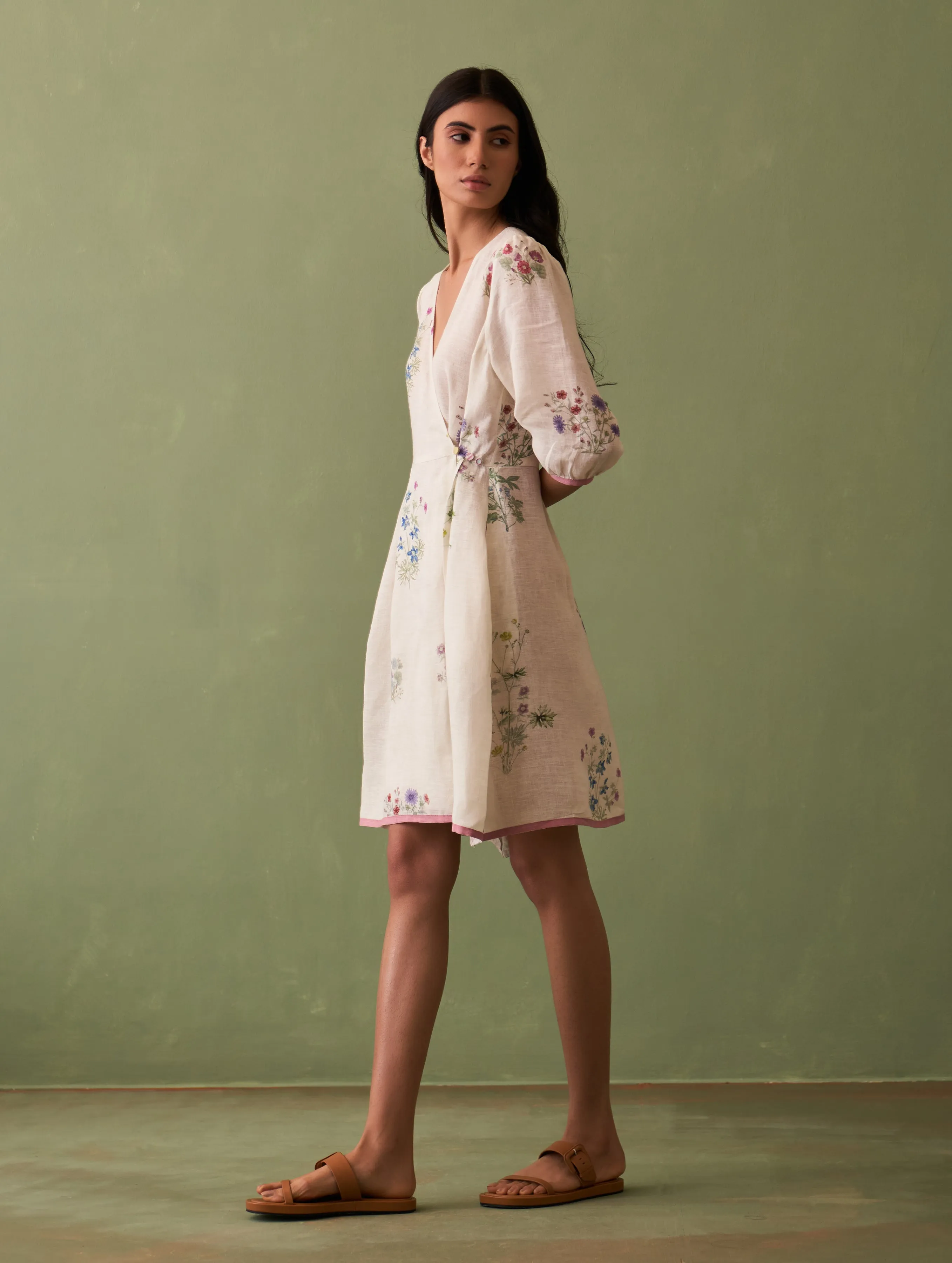 Mika Botanical Wrap Dress - Ivory