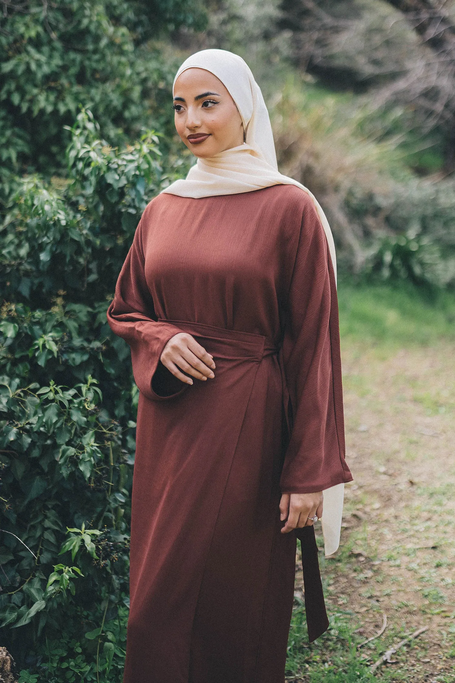 Milah Textured Wrap Abaya- Sienna