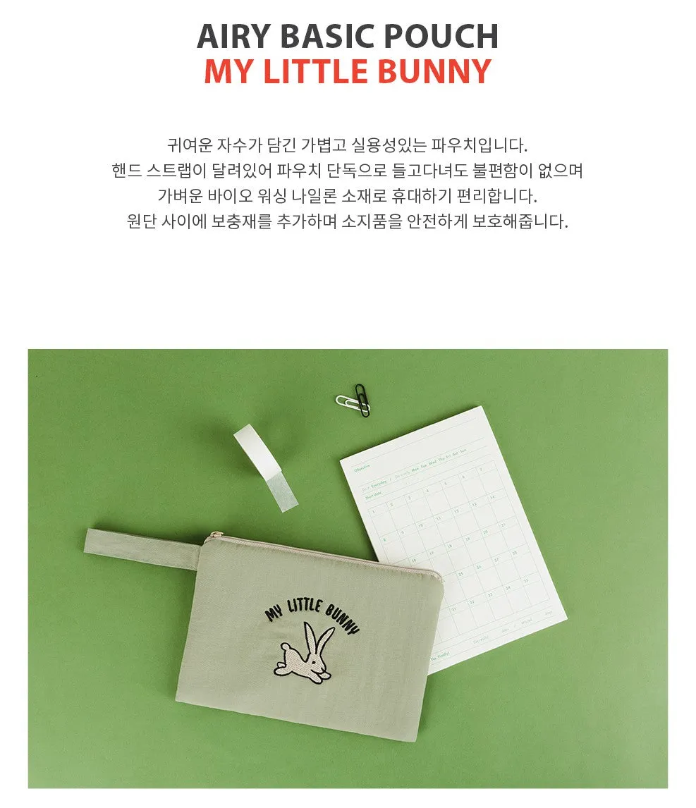 My Little Bunny Graphic Embroidery Airy Hand Strap Pouches Slim Pencil Cases Ultra Light Stationery School Office Cosmetics Bags Gifts Bags Purses Students Cute Teens Girls