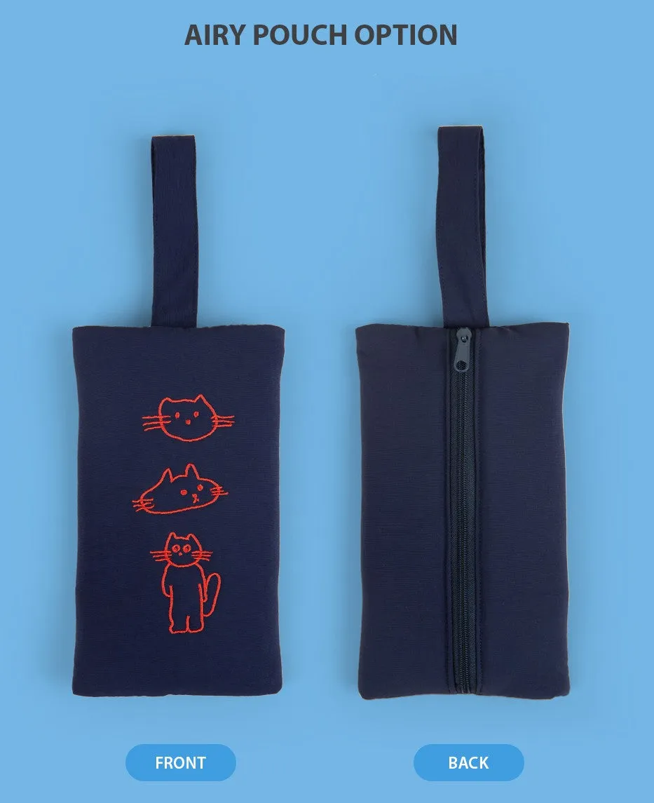 Navy Blue Cats Graphic Embroidery Airy Hand Strap Pouches Slim Pencil Cases Ultra Light Stationery School Office Cosmetics Bags Gifts Bags Purses Students Cute Teens Girls