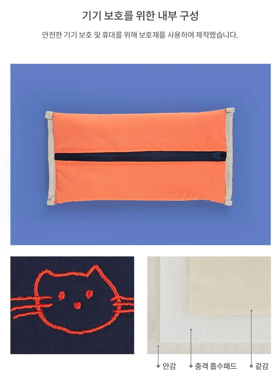 Navy Blue Cats Graphic Embroidery Airy Hand Strap Pouches Slim Pencil Cases Ultra Light Stationery School Office Cosmetics Bags Gifts Bags Purses Students Cute Teens Girls