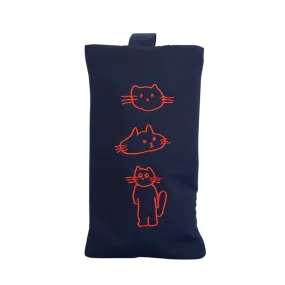 Navy Blue Cats Graphic Embroidery Airy Hand Strap Pouches Slim Pencil Cases Ultra Light Stationery School Office Cosmetics Bags Gifts Bags Purses Students Cute Teens Girls