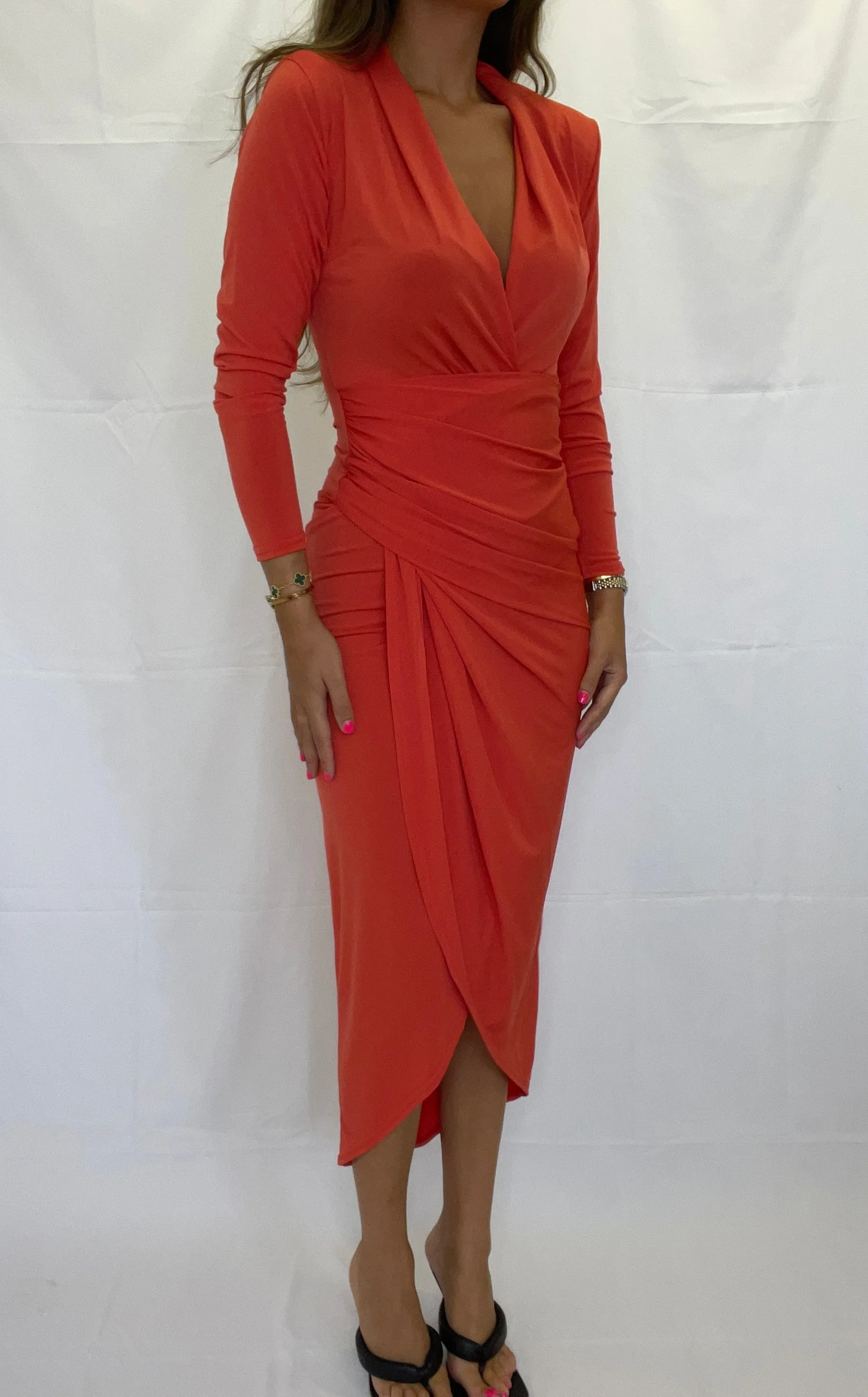 Orange Wrap Midi Dress