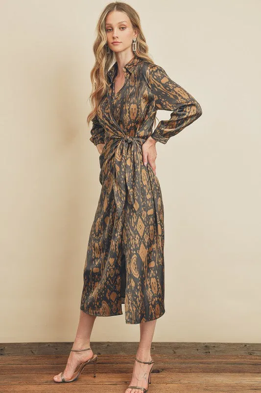 Printed Midi Shirt Wrap Dress