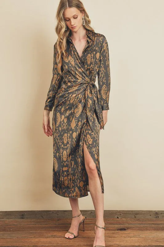 Printed Midi Shirt Wrap Dress