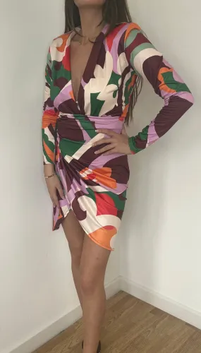 Retro Print Mini Wrap Dress