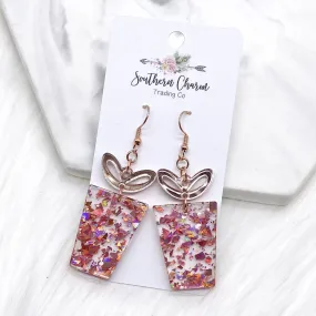 Rose Gold Confetti Present Acrylic Earrings - 2 Gift Bags