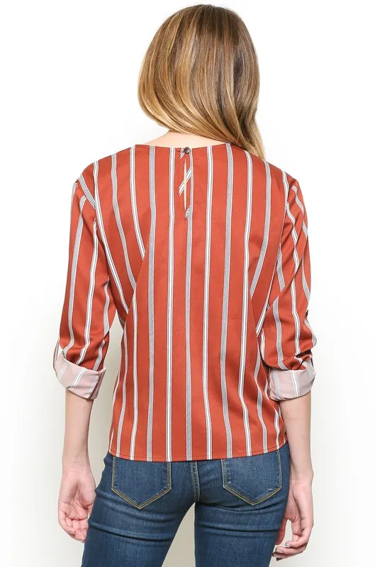 Rust Striped Wrap Blouse