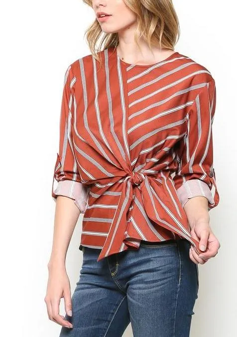 Rust Striped Wrap Blouse