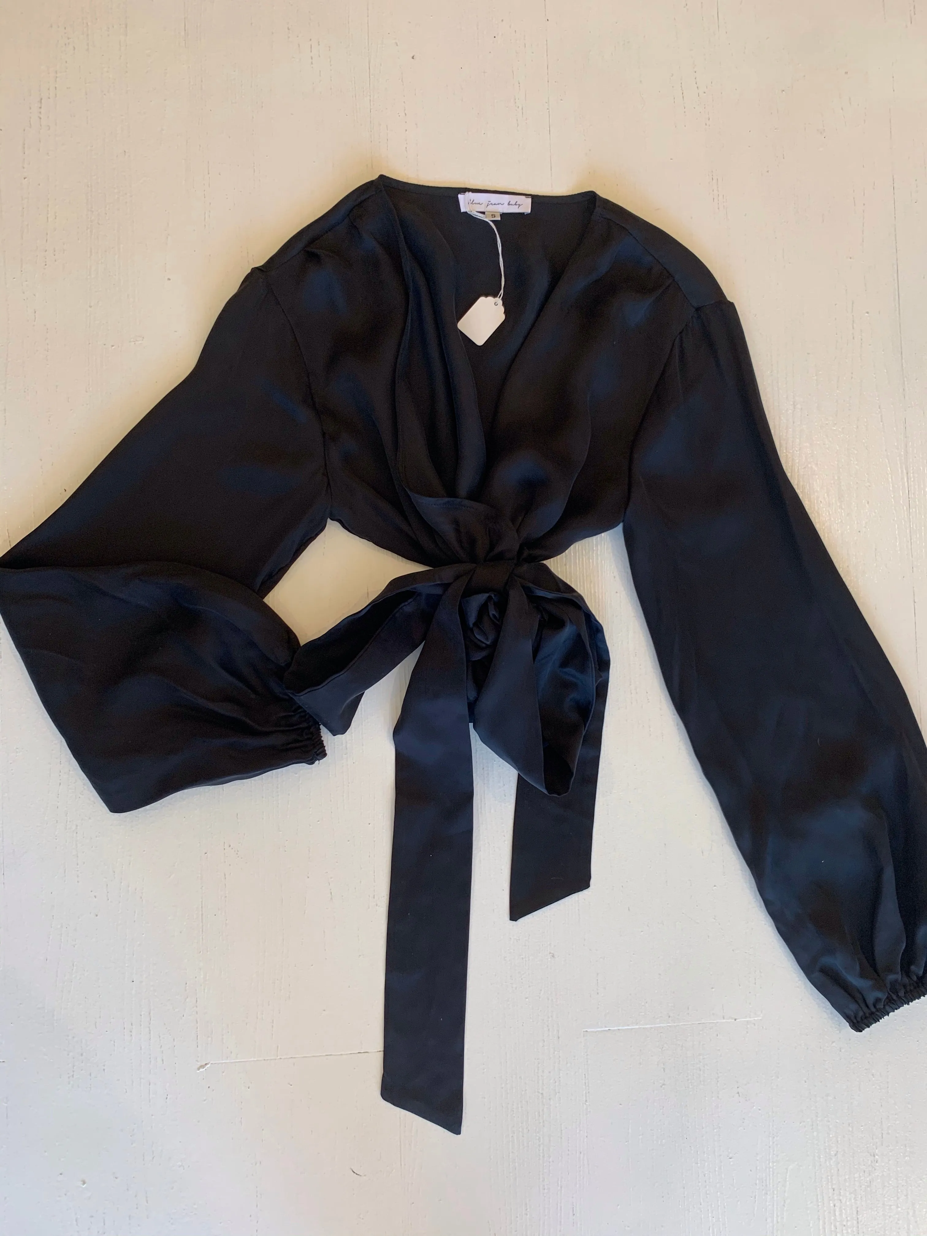 Silk Wrap Top in Black