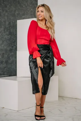 That's A Wrap Satin Jacquard Wrap Skirt | Black