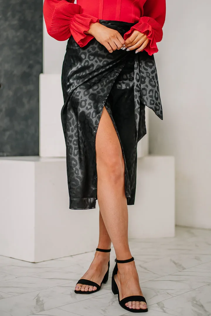 That's A Wrap Satin Jacquard Wrap Skirt | Black