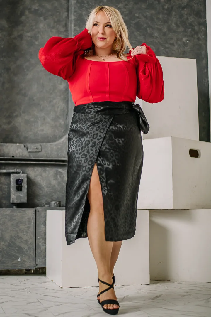 That's A Wrap Satin Jacquard Wrap Skirt | Black