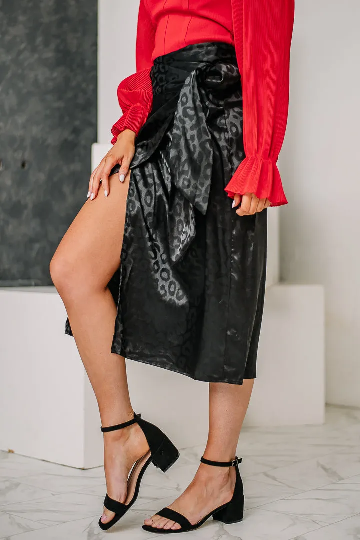 That's A Wrap Satin Jacquard Wrap Skirt | Black