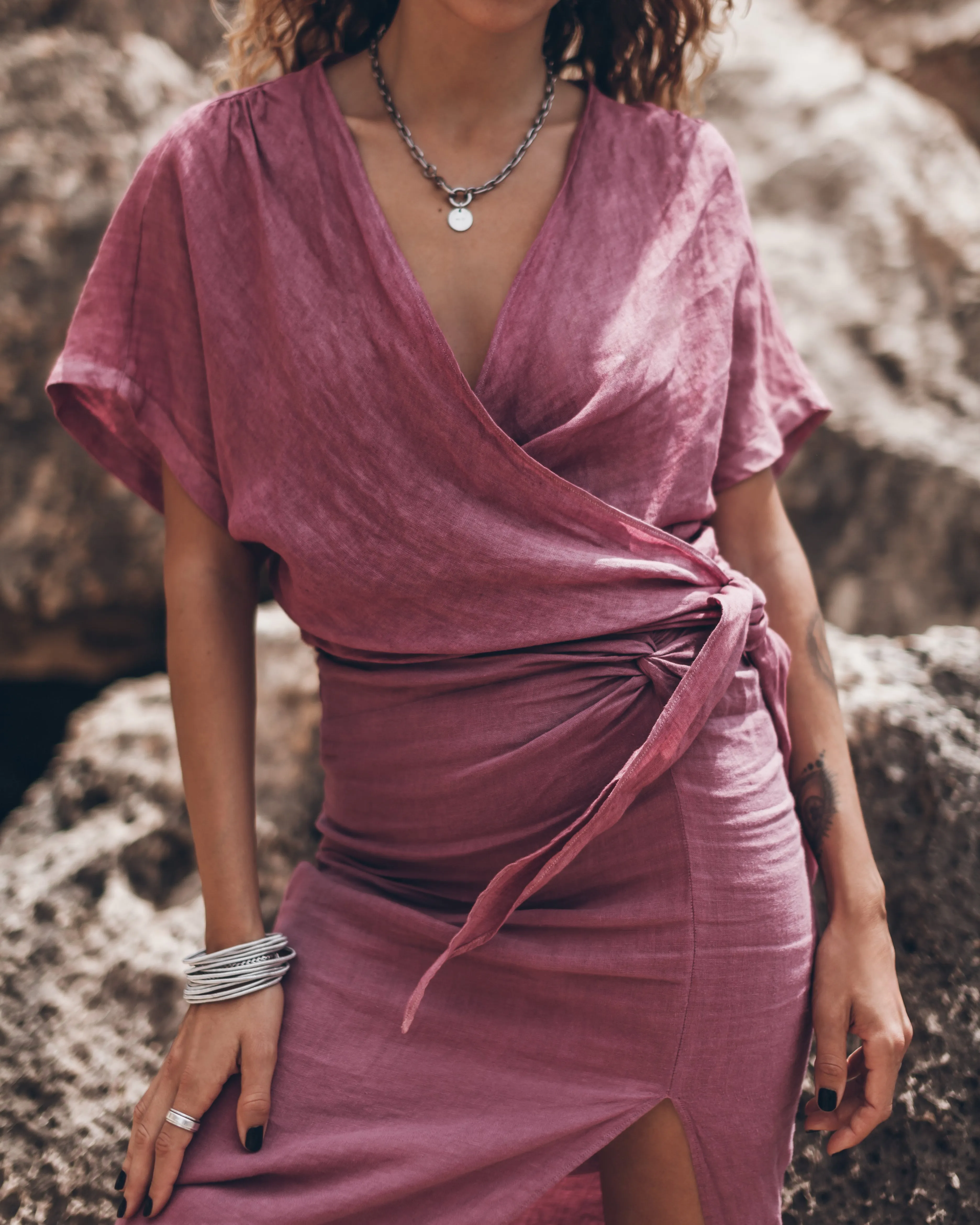 The Pink Linen Wrap Top