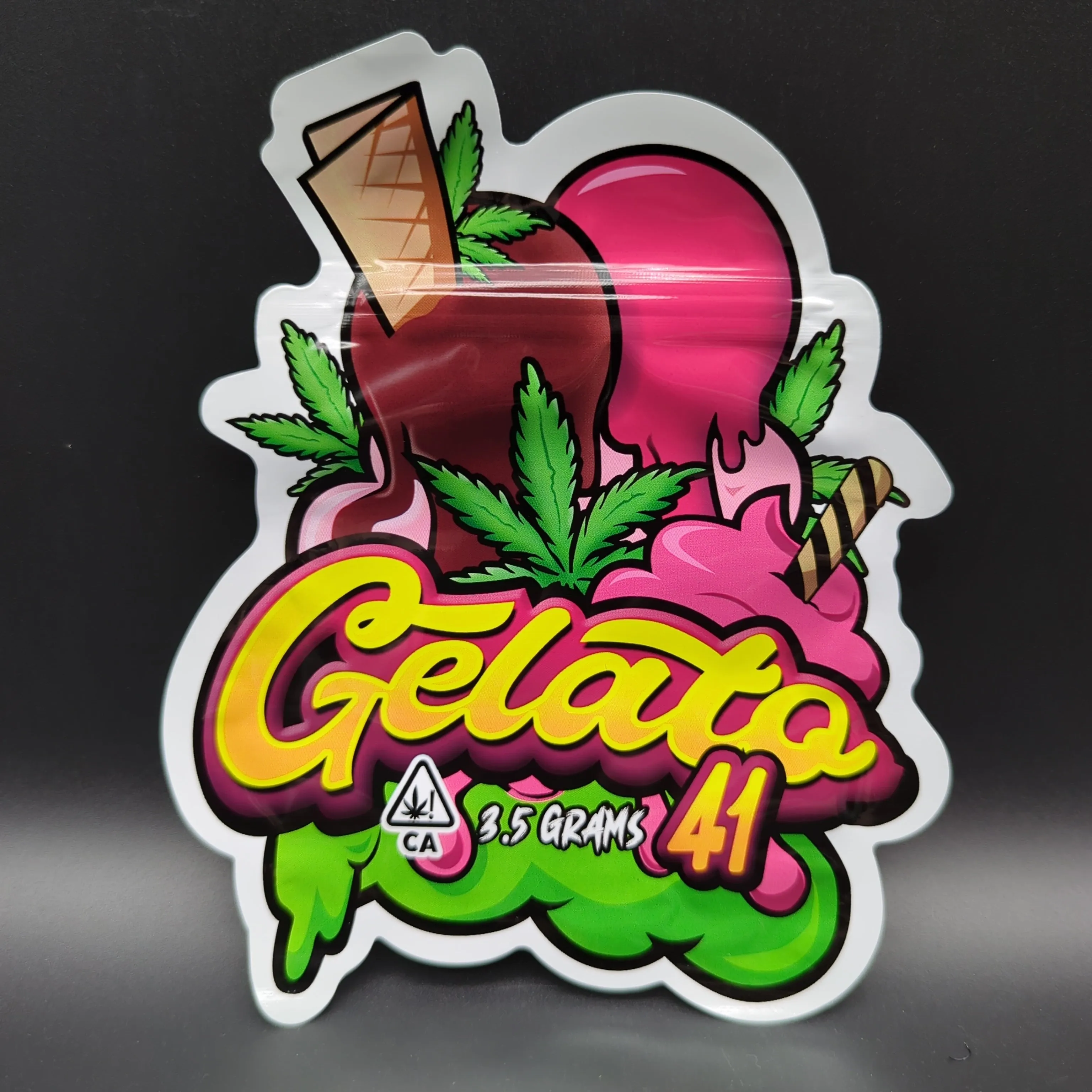 Top Bar 3.5g Gelato 41 Mylar Bags Die Cut