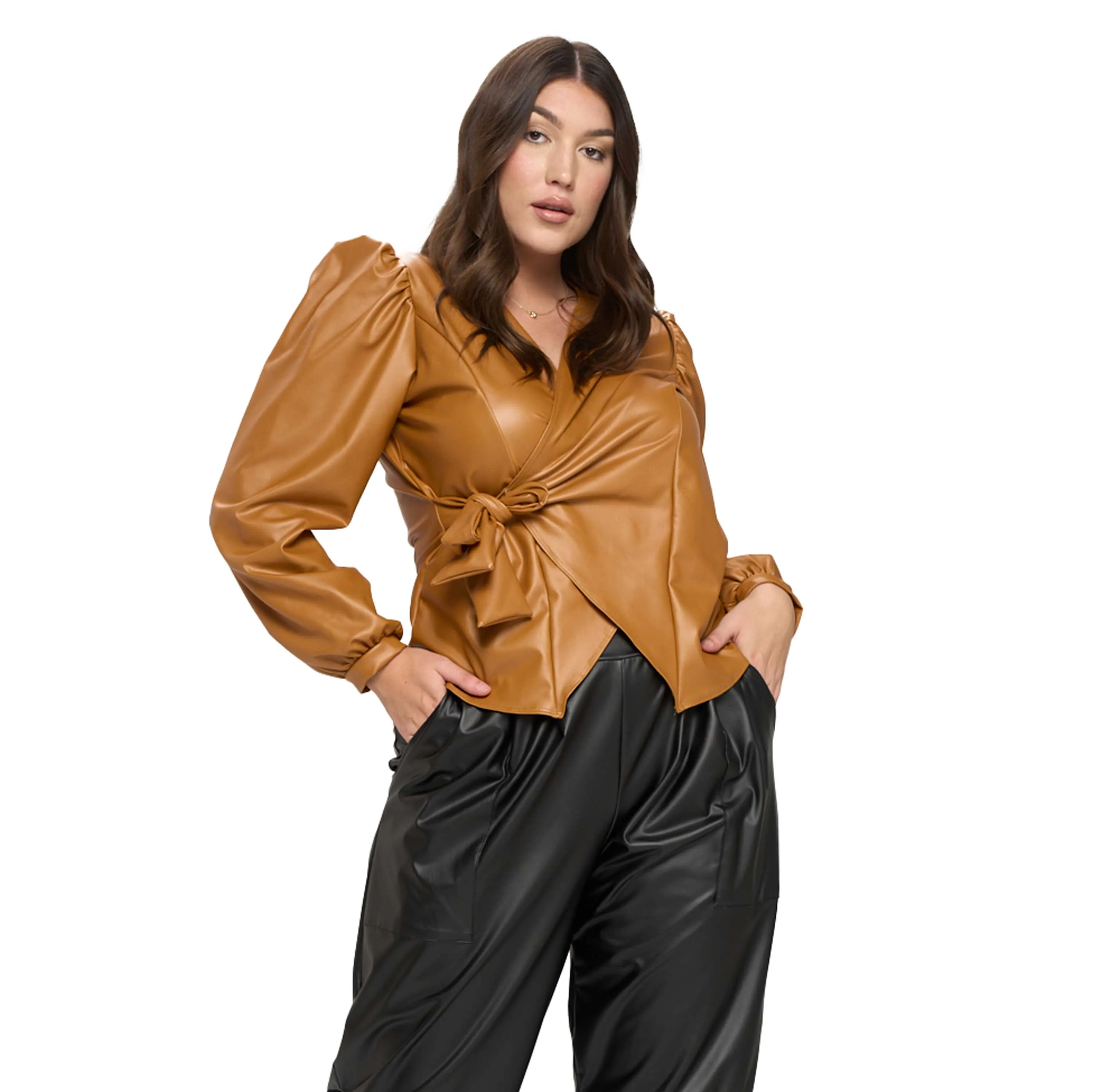 Vegan Leather Wrap Top